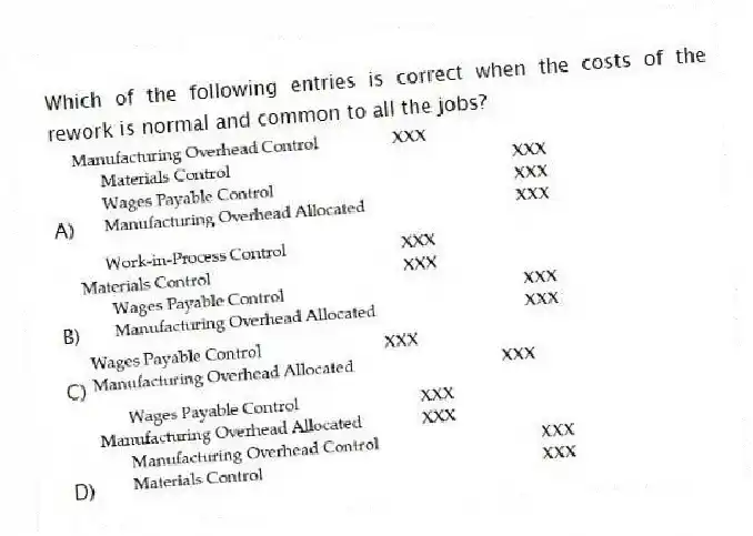 Which of the following entries is correct when the costs of the rework is normal and common to all the jobs?