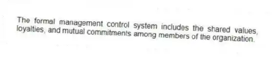 The formal management control system includes the shared values, loyalties, and mutual commitments among members of the organization.