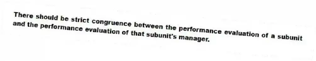 There should be strict congruence between the performance evaluation of a subunit and the performance evaluation of that subunit's manager.