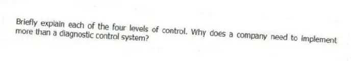 Briefly explain each of the four levels of control. Why does a company need to implement more than a diagnostic control system?