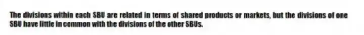 The divisions within each SBU are related in terms of shared products or markets, but the divisions of one SBU have little in common with the divisions of the other SBUs.