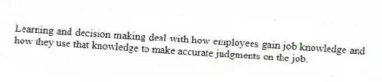 Learning and decision making deal with how employees gain job knowledge and how they use that knowledge to make accurate judgments on the job.