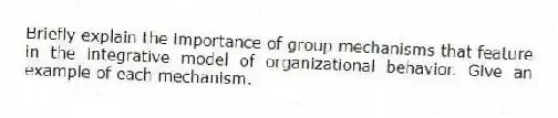 Briefly explain the importance of group mechanisms that feature in the integrative model of organizational behavior. Give an example of each mechanism.