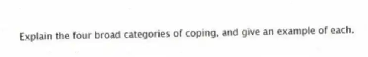 Explain the four broad categories of coping, and give an example of each.