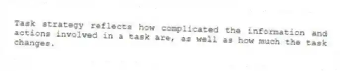 Task strategy reflects how complicated the information and actions involved in a task are, as well as how much the task changes.