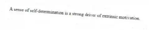 A sense of self-determination is a strong driver of extrinsic motivation.