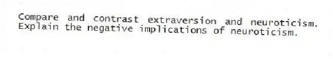 Compare and contrast extraversion and neuroticism. Explain the negative implications of neuroticism.