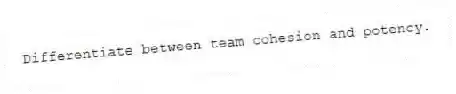 Differentiate between team cohesion and potency.