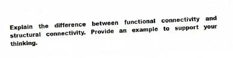 Explain the difference between functional connectivity and structural connectivity. Provide an example to support your thinking.