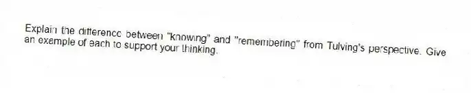 Explain the difference between "knowing" and "remembering" from Tulving's perspective. Give an example of each to support your thinking.