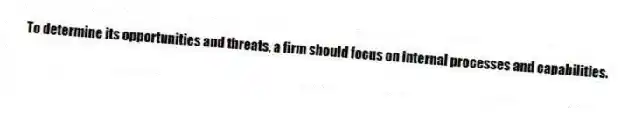 To determine its opportunities and threats, a firm should focus on internal processes and capabilities.