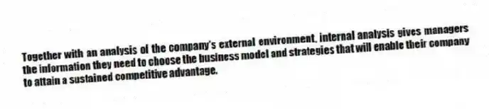 Together with an analysis of the company's external environment, internal analysis gives managers the information they need to choose the business model and strategies that will enable their company to attain a sustained competitive advantage.