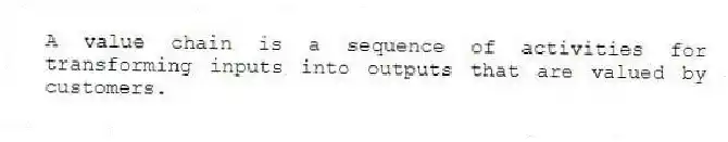 A value chain is a sequence of activities for transforming inputs into outputs that are valued by customers.