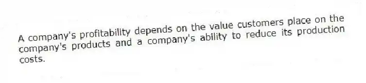 A company's profitability depends on the value customers place on the company's products and a company's ability to reduce its production costs.