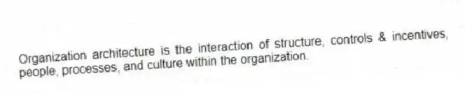 Organization architecture is the interaction of structure, controls & incentives, people, processes, and culture within the organization.