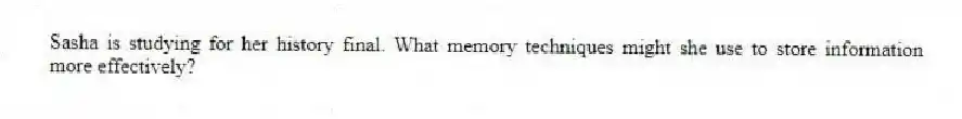 Sasha is studying for her history final. What memory techniques might she use to store information more effectively?