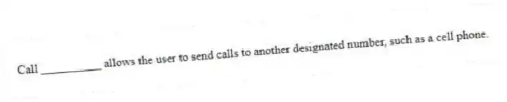 Call __________ allows the user to send calls to another designated number, such as a cell phone.