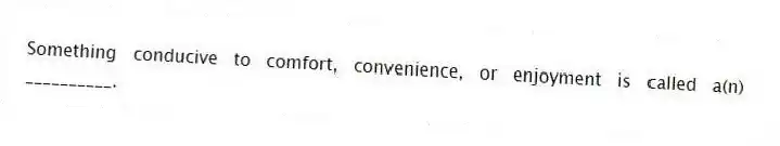 Something conducive to comfort, convenience, or enjoyment is called a(n) __________.