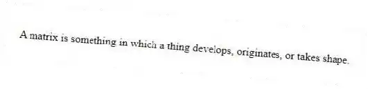 A matrix is something in which a thing develops, originates, or takes shape.