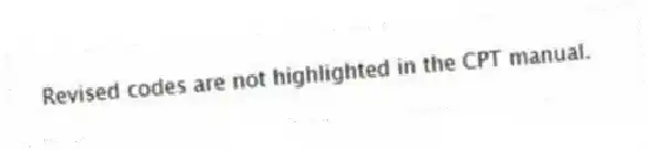 Revised codes are not highlighted in the CPT manual.