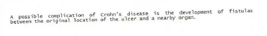 A possible complication of Crohn's disease is the development of fistulas between the original location of the ulcer and a nearby organ.