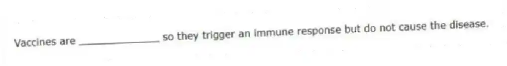 Vaccines are _____________ so they trigger an immune response but do not cause the disease.