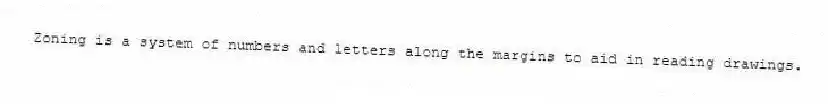 Zoning is a system of numbers and letters along the margins to aid in reading drawings.