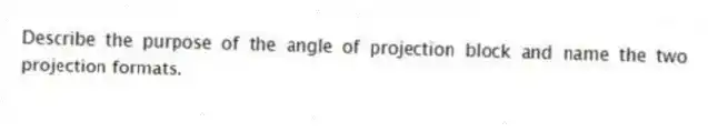 Describe the purpose of the angle of projection block and name the two projection formats.