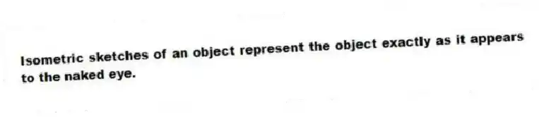 Isometric sketches of an object represent the object exactly as it appears to the naked eye.