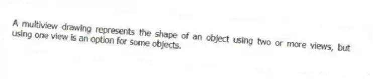 A multiview drawing represents the shape of an object using two or more views, but using one view is an option for some objects.
