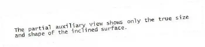 The partial auxiliary view shows only the true size and shape of the inclined surface.