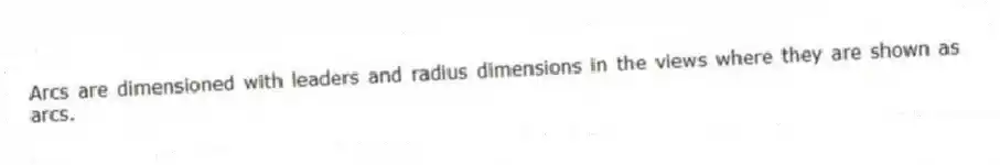 Arcs are dimensioned with leaders and radius dimensions in the views where they are shown as arcs.