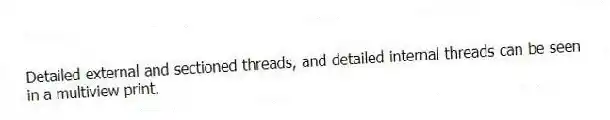 Detailed external and sectioned threads, and detailed internal threads can be seen in a multiview print.