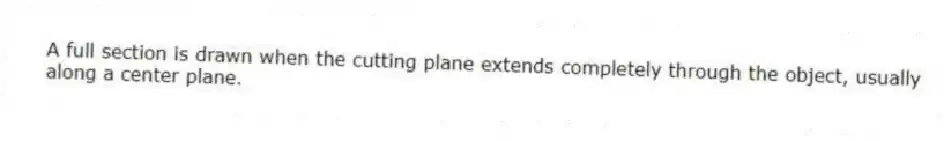 A full section is drawn when the cutting plane extends completely through the object, usually along a center plane.