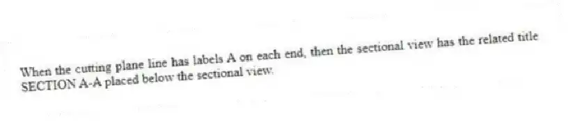 When the cutting plane line has labels A on each end, then the sectional view has the related title SECTION A-A placed below the sectional view.