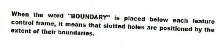 When the word "BOUNDARY" is placed below each feature control frame, it means that slotted holes are positioned by the extent of their boundaries.