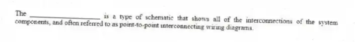 The ____________________ is a type of schematic that shows all of the interconnections of the system components, and often referred to as point-to-point interconnecting wiring diagrams.
