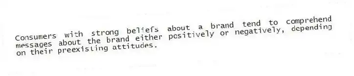 Consumers with strong beliefs about a brand tend to comprehend messages about the brand either positively or negatively, depending on their preexisting attitudes.