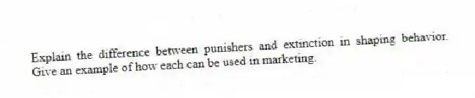 Explain the difference between punishers and extinction in shaping behavior. Give an example of how each can be used in marketing.