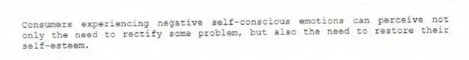 Consumers experiencing negative self-conscious emotions can perceive not only the need to rectify some problem, but also the need to restore their self-esteem.
