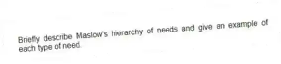 Briefly describe Maslow's hierarchy of needs and give an example of each type of need.