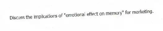 Discuss the implications of "emotional effect on memory" for marketing.