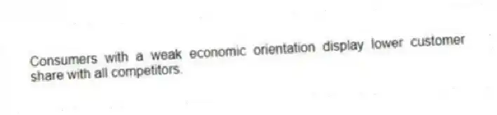 Consumers with a weak economic orientation display lower customer share with all competitors.