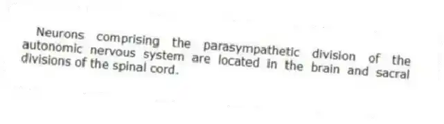  Neurons comprising the parasympathetic division of the autonomic nervous system are located in the brain and sacral divisions of the spinal cord.