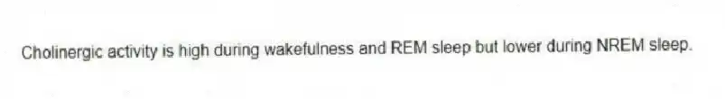 Cholinergic activity is high during wakefulness and REM sleep but lower during NREM sleep.