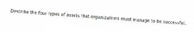 Describe the four types of assets that organizations must manage to be successful.