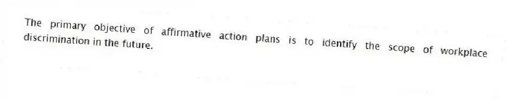 The primary objective of affirmative action plans is to identify the scope of workplace discrimination in the future.
