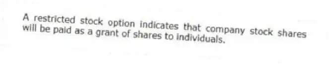 A restricted stock option indicates that company stock shares will be paid as a grant of shares to individuals.