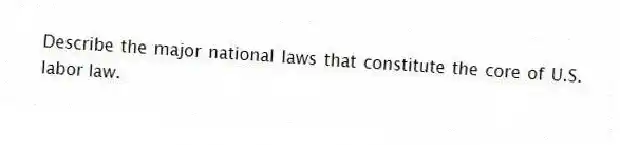 Describe the major national laws that constitute the core of U.S. labor law.