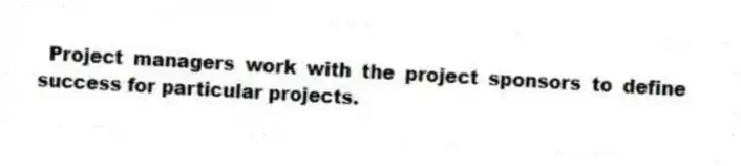 Project managers work with the project sponsors to define success for particular projects.